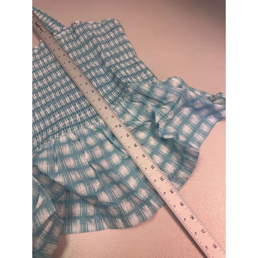 Candace Cameron Bure Blue Gingham Smocked Peplum Tank Top 1X Cotton Sleeveless - Picture 5 of 6